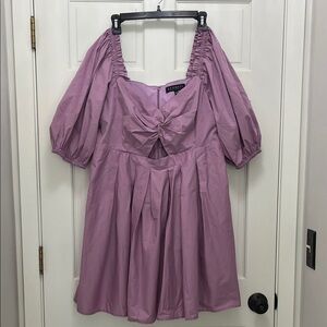 Eloquii Lilac Purple Cotton Blend Puff Sleeve Pleated Mini Dress - Size 14